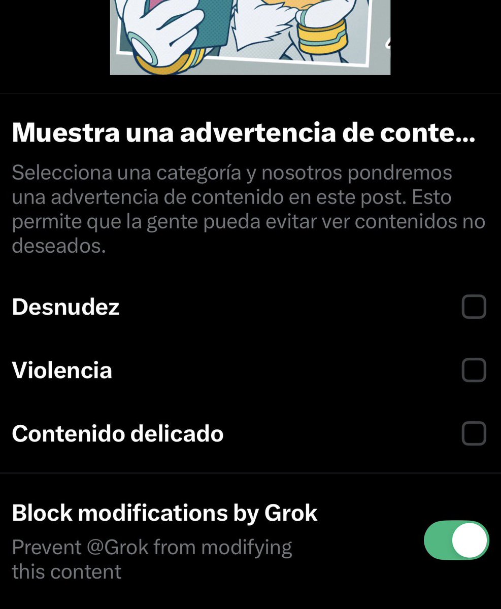 Guys!! 

Finally we can block grok from modifying images !! 😭❤️❤️

Just go to Create post > Edit photo > Flag  > Block 

🙌🙌🙌🙌