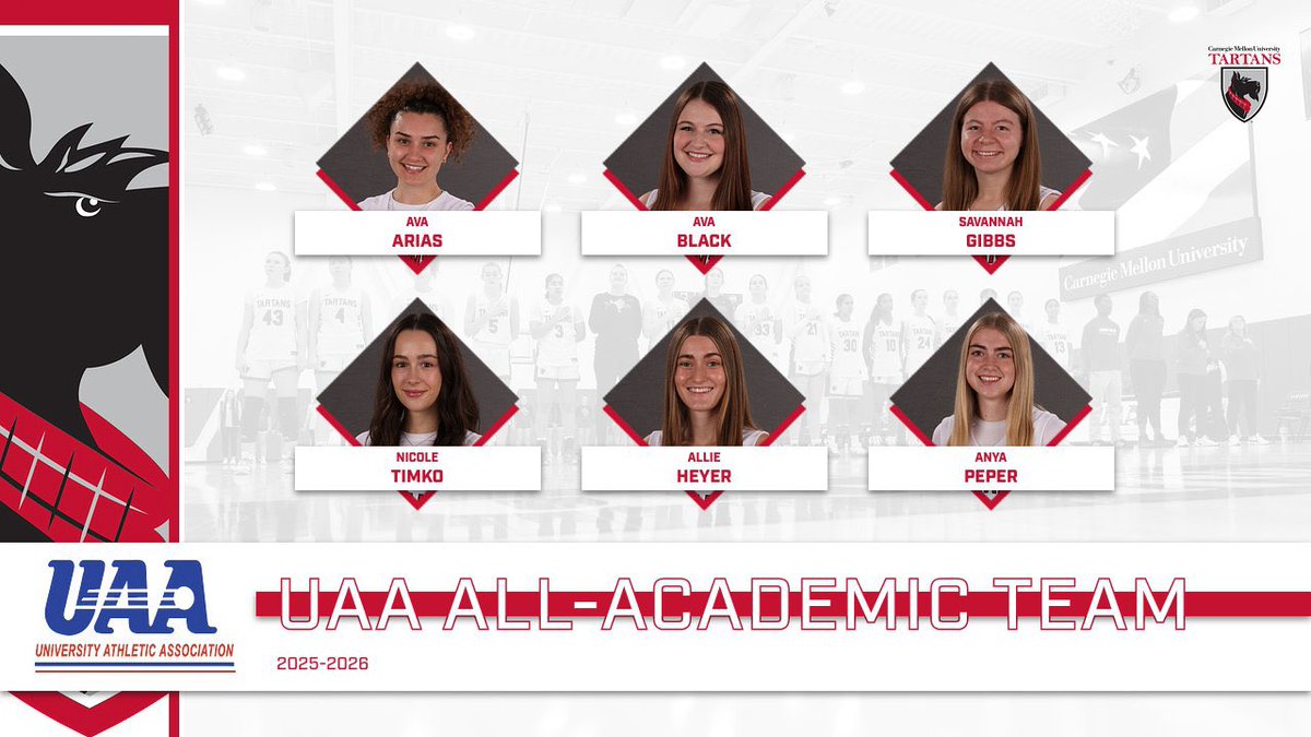 cmutartanswbb's tweet photo. Congrats to our UAA All Academic Team Selections: Ava Arias, Ava Black, Savannah Gibbs, Nicole Timko, Allie Heyer, &amp; Anya Peper👀 📚 Student athletes must have completed 1 full year of study at their university while carrying a min cumulative GPA of 3.5. We are so proud of you❤️ https://t.co/S9WZsHuoSN