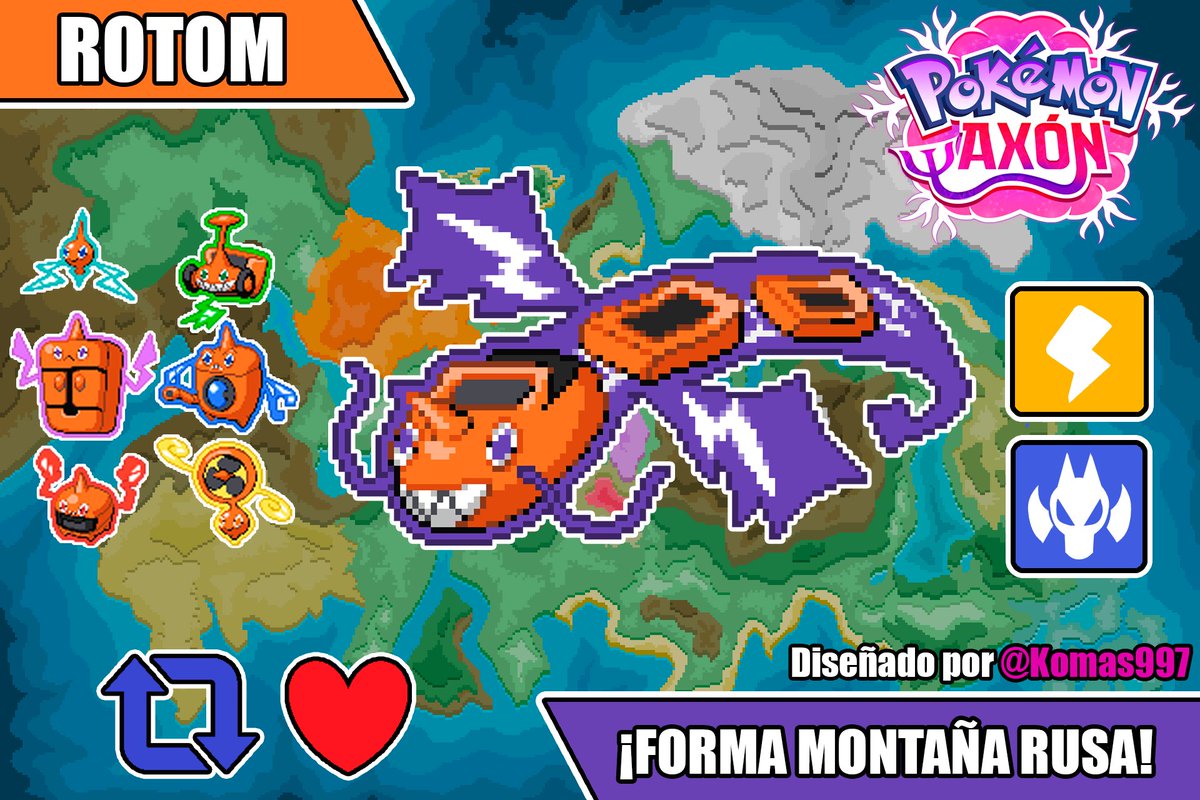pokemon_axon's tweet photo. ✨¡Se ha descubierto una nueva forma de Rotom!✨

Los rumores apuntan a que este Pokémon surgió cuando un Rotom se introdujo en el vagón principal de una montaña rusa...🎢🐉

¿Qué movimiento aprenderá al adoptar esta forma?

Diseñado por @komas997 ✨

Se agradecen los RT🔃 y MG❤️ https://t.co/Dql2S2BHXN