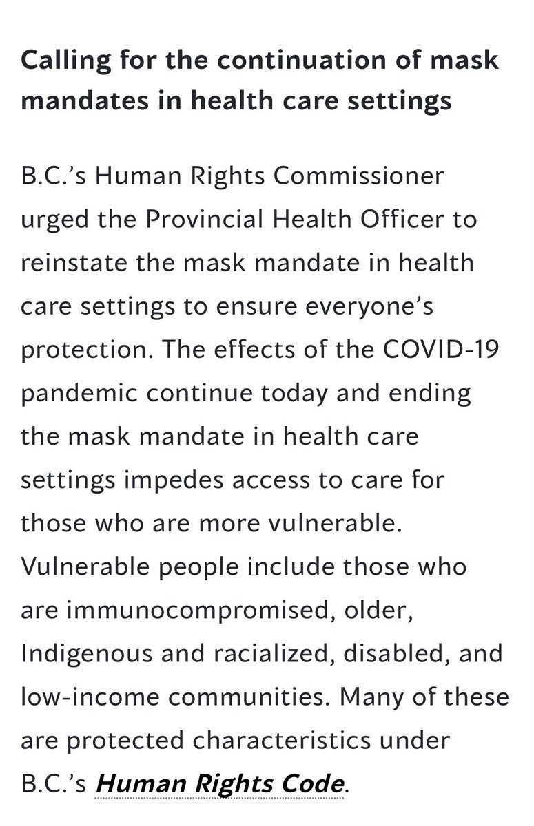 kadamssl's tweet photo. 🚨 British Columbia’s Human Rights Commissioner calls for the reinstatement of mask mandates in health care settings 🚨 

👇👇👇 https://t.co/79QiLEZN5e