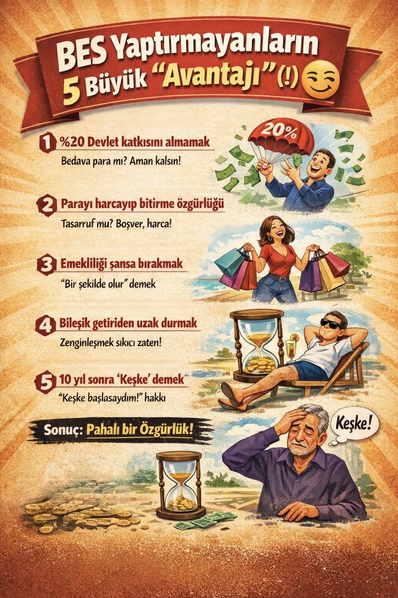 mr_nesim's tweet photo. BES yaptırmayanların 5 büyük “Avantajı” (❗️) 

#BES #BireyselEmeklilik #FinansalOkuryazarlık #Yatırım #Tasarruf #Gelir https://t.co/Og6DKa3gX0