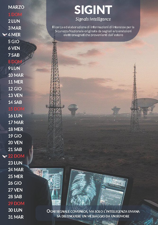 SicNazionale's tweet photo. #CALENDARIO2026 🪩🧠La tecnologia corre, l'uomo la guida.  #MARZO "Ogni segnale comunica, ma solo l'intelligenza umana sa distinguere un messaggio da un rumore" 📡#SIGINT 👉https://t.co/cUf4euxNCY #SICUREZZANAZIONALE https://t.co/sasspOKUUw