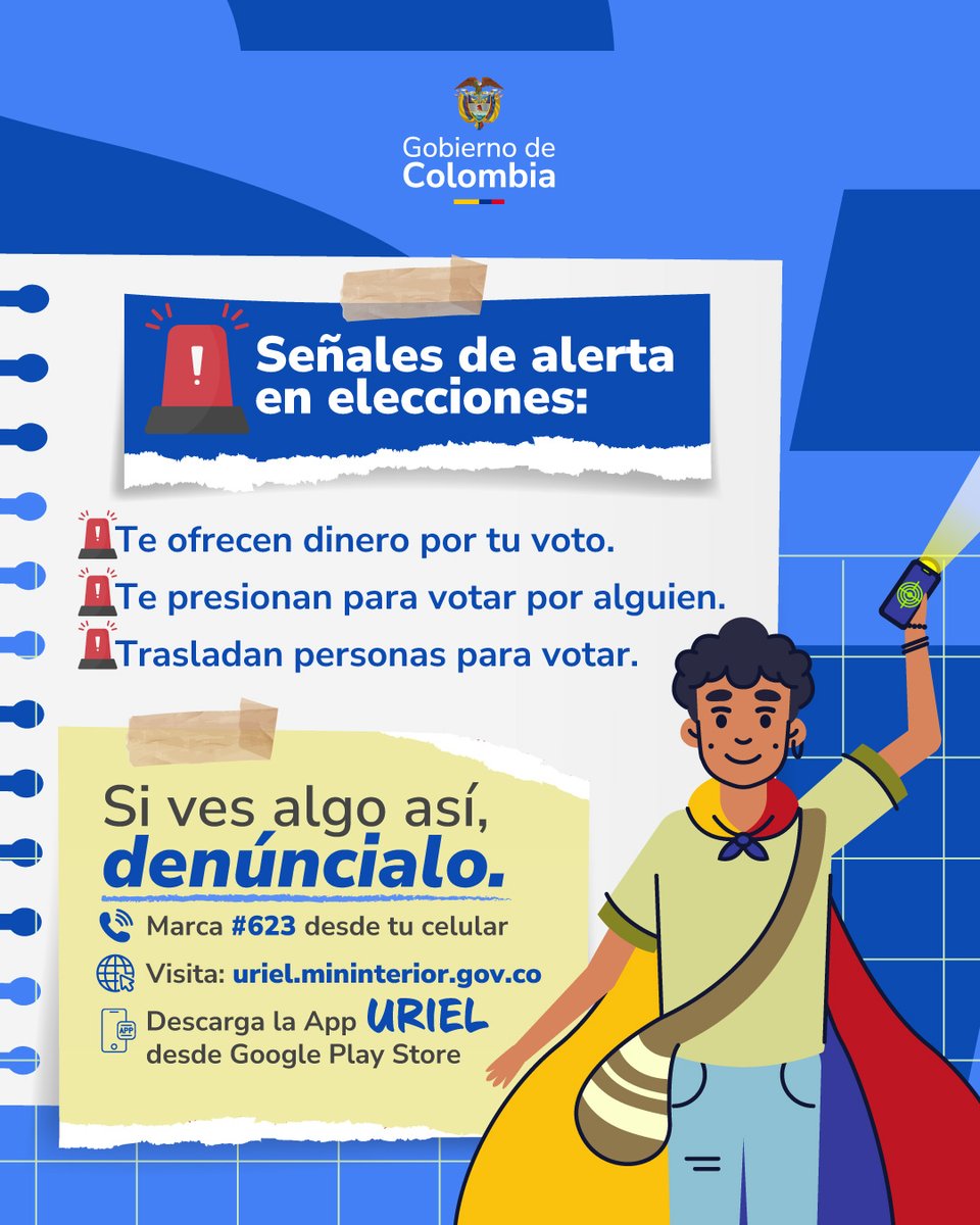 CancilleriaCol's tweet photo. Estas son las señales que debes tener en alerta sobre delitos electorales. ¡Denúncialo!

Una democracia transparente empieza contigo. https://t.co/vYHGeGyVR4