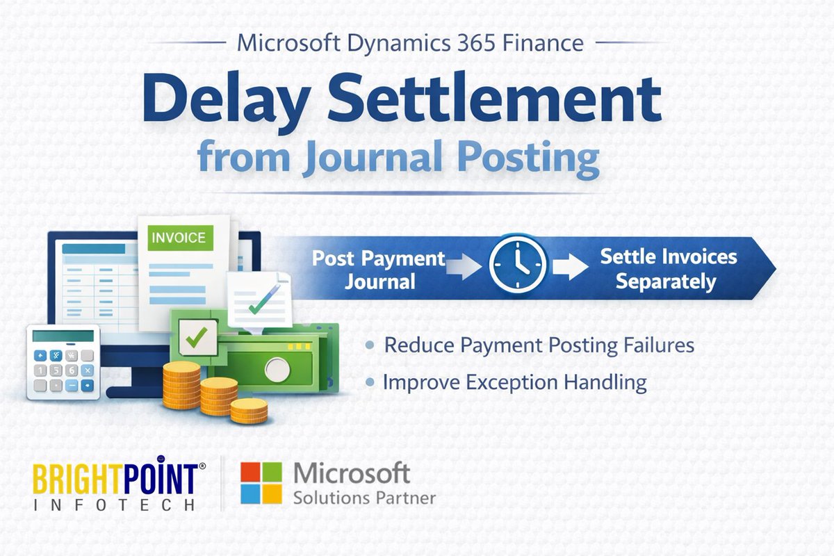 The Delay Settlement from Journal Posting capability in Microsoft Dynamics 365 Finance 10.0.46 helps manage this process more effectively.
Our latest blog explains how this feature works and how it improves financial control.
🔗 Read the full blog: brightpointinfotech.com/managing-delay…
  #ERP