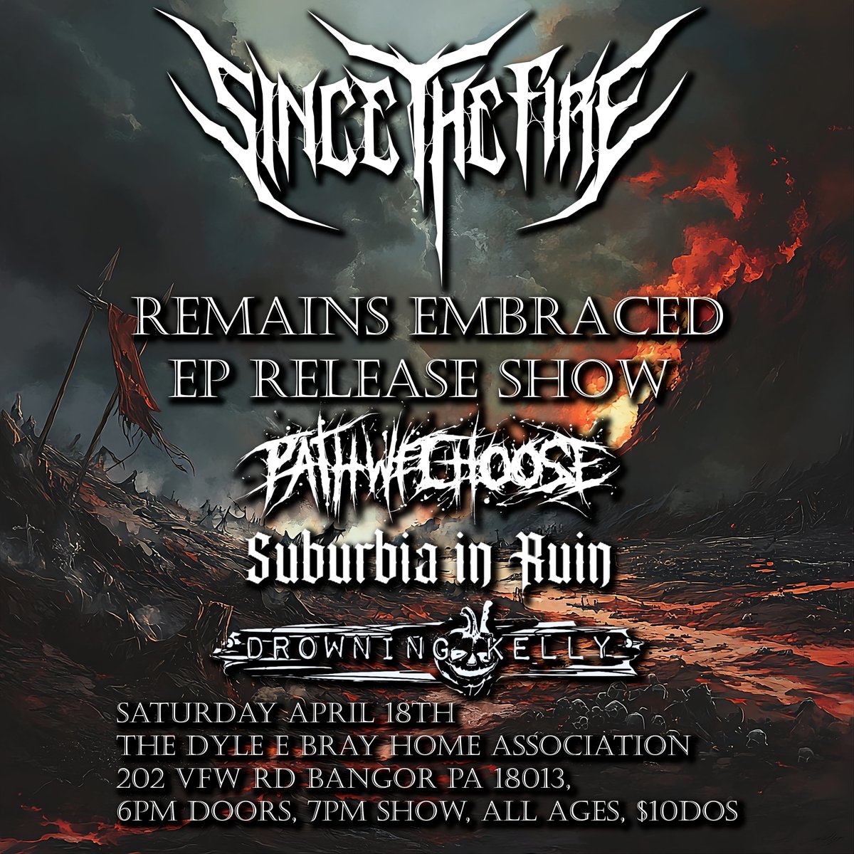 sincethefire's tweet photo. Just dropping this on X to make sure anyone who loves metal in the Tri State Area has a chance to come out and get down with some heavy bands April 18th at our release party! #heavymetal #metal #pametal #metalcore https://t.co/kuJjr4xmmM