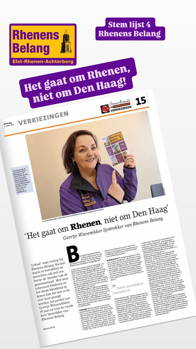 Afgelopen week in <a href="/DeRijnpost/">De Rijnpost</a> het interview met onze lijsttrekker. #rhenensbelang #rhenen #elstut #achterberg #stemlijst4