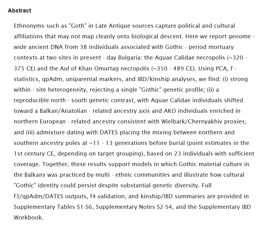 nrken19's tweet photo. Gothic Identity as Cultural Practice: Paleogenomic Evidence for Multi - Ethnic Assemblages Under Gothic Material Culture in Late Antique Bulgaria (4th - 6th centuries CE)

https://t.co/JJoHJqFXSv https://t.co/9B0MPT2eru