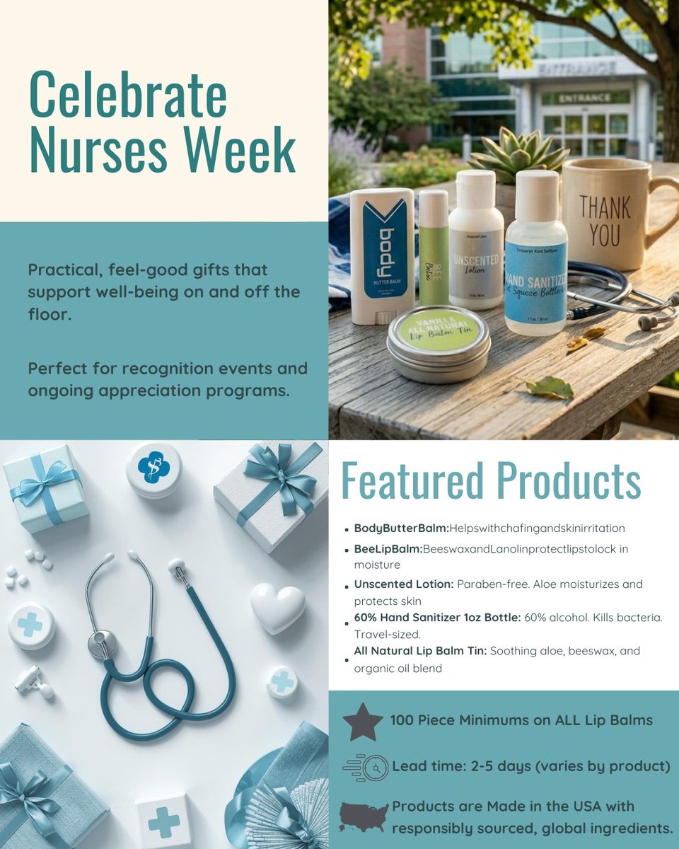 👩‍⚕️ Have you started planning for Nurses Week?

National Nurses Week is May 6–12, the perfect time to recognize the nurses who keep hospitals &amp; clinics running.

Show your appreciation with thoughtful branded wellness gifts.

📞 Call 888-441-1233 to start planning today.