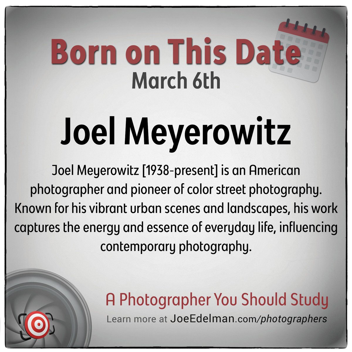 American photographer Joel Meyerowitz was born in Bronx, New York on this date (3/6) in 1938.

➡️ Learn more about him and view his work at: quote.joeedelman.com/meyerowitz

#Photography #BornOnThisDay #photographertostudy