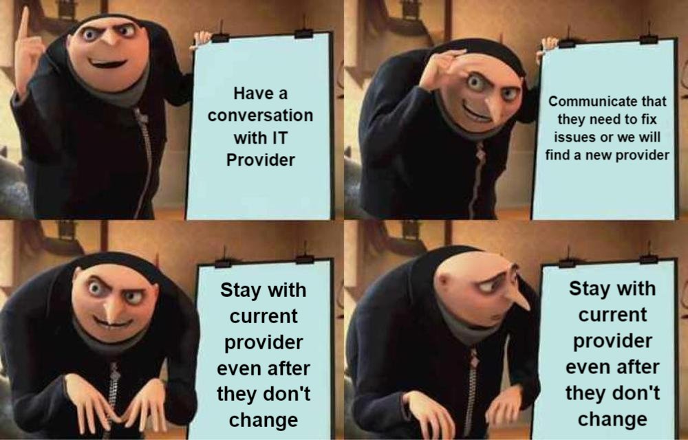 spectrumvirt's tweet photo. Are you guilty of settling for an IT provider that refuses to improve? Sticking with bad service only holds your business back, but it's never too late to make the switch to a partner that prioritizes your success and technical health.

#SpectrumVirtual #ITSupport https://t.co/Uhv2xTuTqh