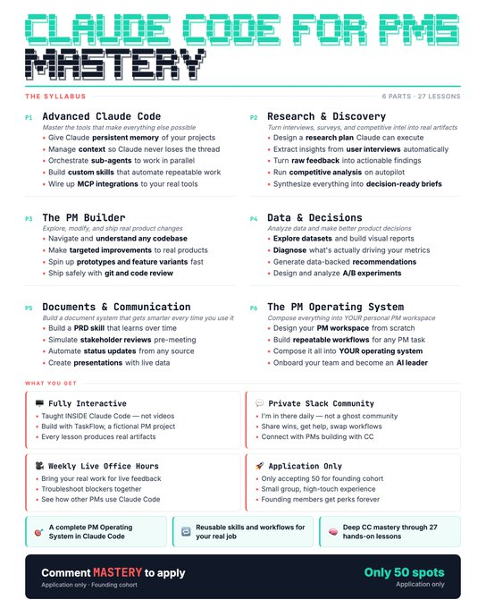 Hi everyone! Some updates:

I've been heads-down non-stop building an upgrade to my CC for PMs course. This was my course before CCFE and it's a little easier to build, so it made sense to start with.

The response has been CRAZY. Over 100K impressions and almost 2000 comments on
