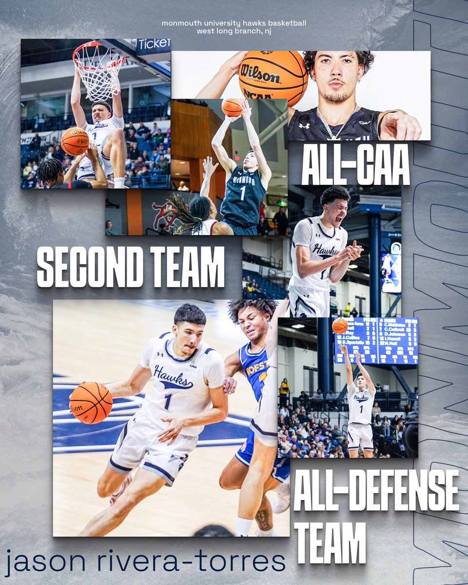 MonmouthBBall's tweet photo. Okay Mr Do It All!

Jason Rivera-Torres was named Second Team All-CAA and to the All-Defensive Team after leading the Hawks in most categories.

#FlyHawks https://t.co/oaFBDprCnS