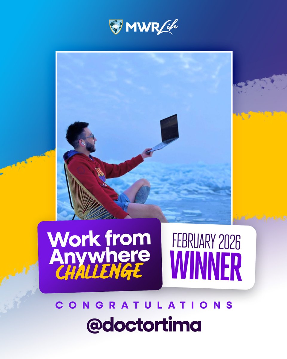 mwrlife's tweet photo. The results are in! 🗳️✨
Congrats to Timur, the winner of our February 2026 #WorkFromAnywhereChallenge! Enjoy your 10,000 Travel Credits! We can’t wait to see where you set up your workspace next.
📲 Share your entry and join the challenge now!
#MWRLife #MakingWishesReal https://t.co/zJ2es7RSMo