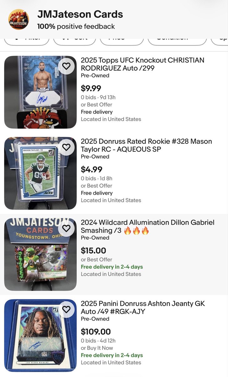 JmjatesonCards's tweet photo. Take a look below make some offers on X or hit up my eBay for even more. Everything over 15$ Shipped BMWT
PayPal GS
Or
Venmo GS
https://t.co/rnlJYc0TFb
#TBBCrew #TBBreposts #numberedauto #panini #donruss #topps #MLB #UFC #rpa #FridayVibes #NFL #sales #buy #sell #trade #iso #topps #whodoyoucollect #tradingcards #thehobby #TBBGold #JMJatesonCards