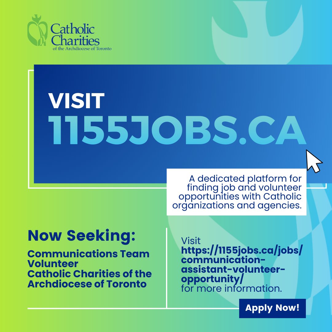 CharitiesCares's tweet image. Ready to put your faith into action?

Explore meaningful career or volunteer opportunities with Catholic organizations across the Archdiocese. 

🔍Discover what’s new this week:

We're looking for a Communications Team Volunteer!

1155jobs.ca/jobs/communica…

#FaithInAction #JobBoard