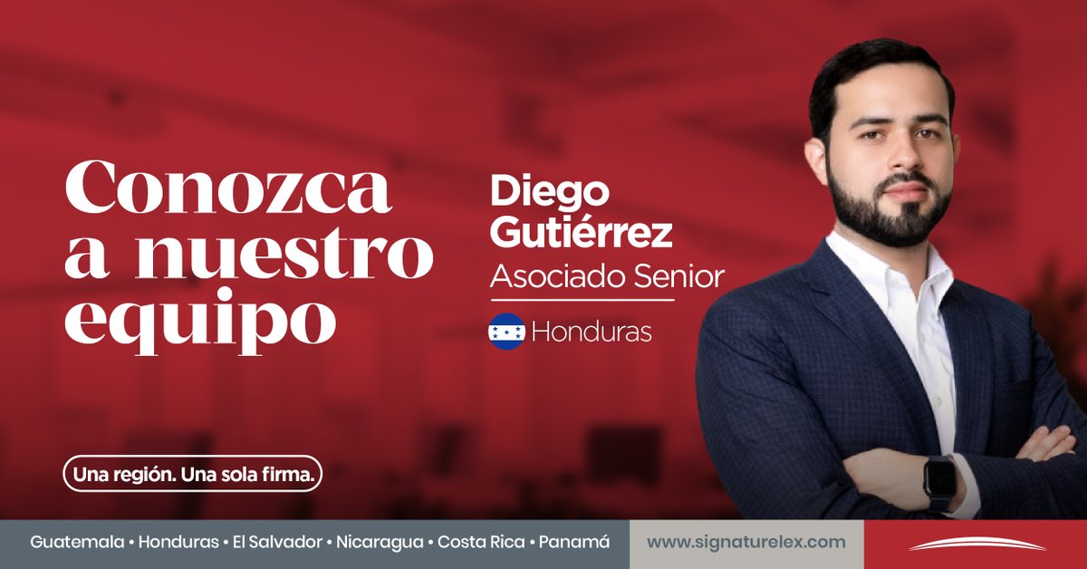 Diego Gutiérrez es Asociado Senior en Signaturelex Honduras, egresado del Centro Tecnológico Centroamericano (CEUTEC) con formación complementaria en solución de controversias por la Universidad Autónoma de Honduras.