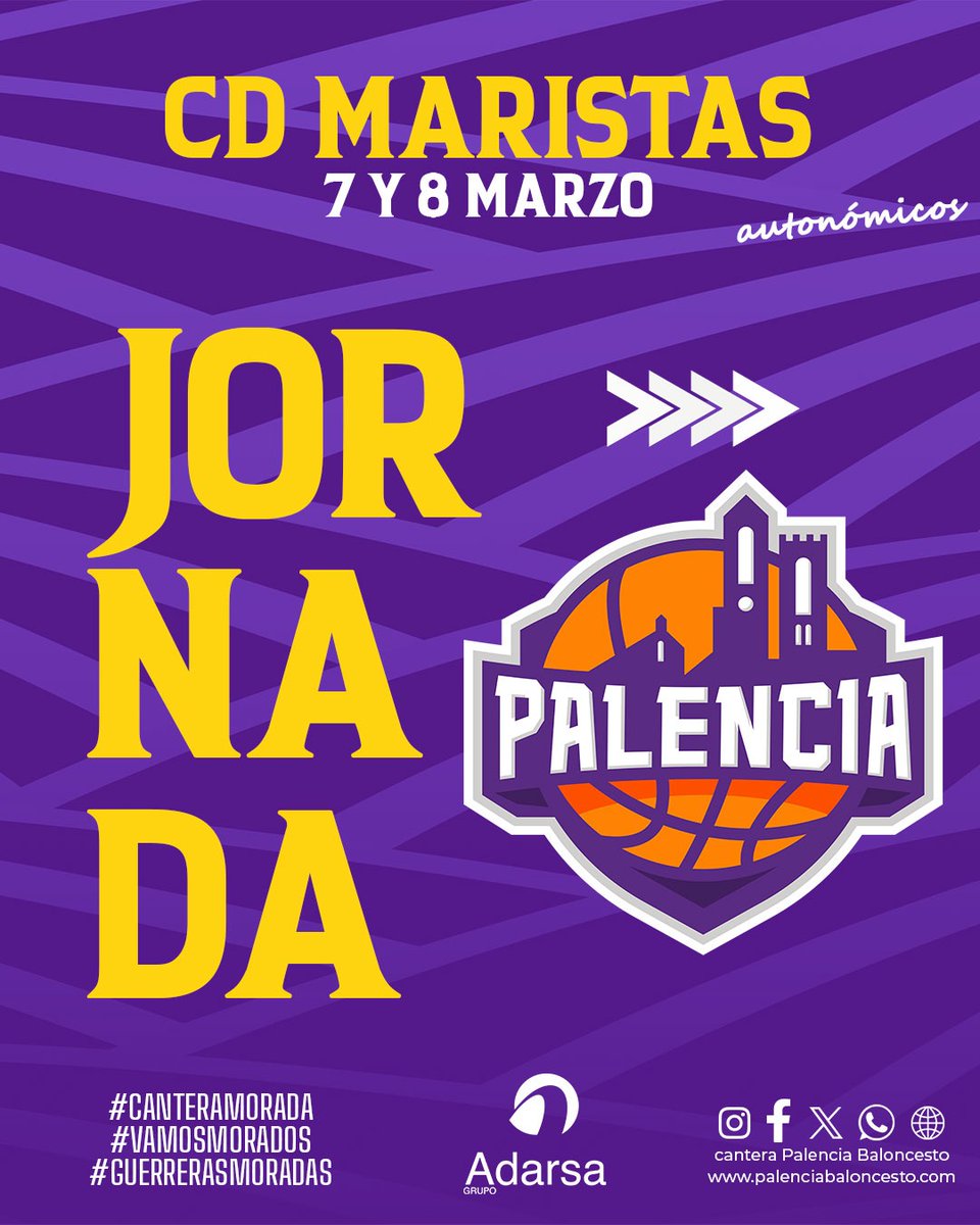 PBcantera's tweet image. #AgendaMorada | #Autonómicos @FBCyL

💜 Por cortesía del @grupoadarsa ofrecemos los encuentros que disputarán nuestros equipos este fin de semana

🟣 Jornada importante para nuestros dos equipos que luchan por alcanzar la Final a 4

#CDMaristas
#VamosMorados
#GuerrerasMoradas