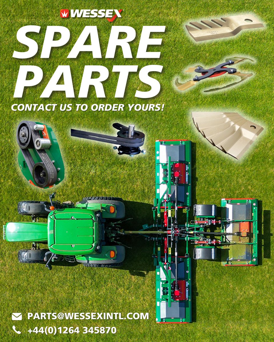 wessexintl's tweet image. Now’s the time to check the parts your mowing equipment needs. 🌱

Genuine Wessex parts are in stock and ready to ship – from belts and blades to bearings and bolts. ⚙️

📧 parts@wessexintl.com
📞 +44 (0)1264 345870
#WessexParts #SpareParts #FastDispatch