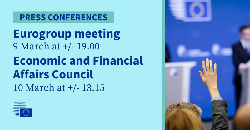 EUCouncilPress's tweet image. ❗9 March – #Eurogroup meeting
❗10 March – #ECOFIN Council

📝 Check the indicative programme and press opportunities👇
link.europa.eu/WDhC8h