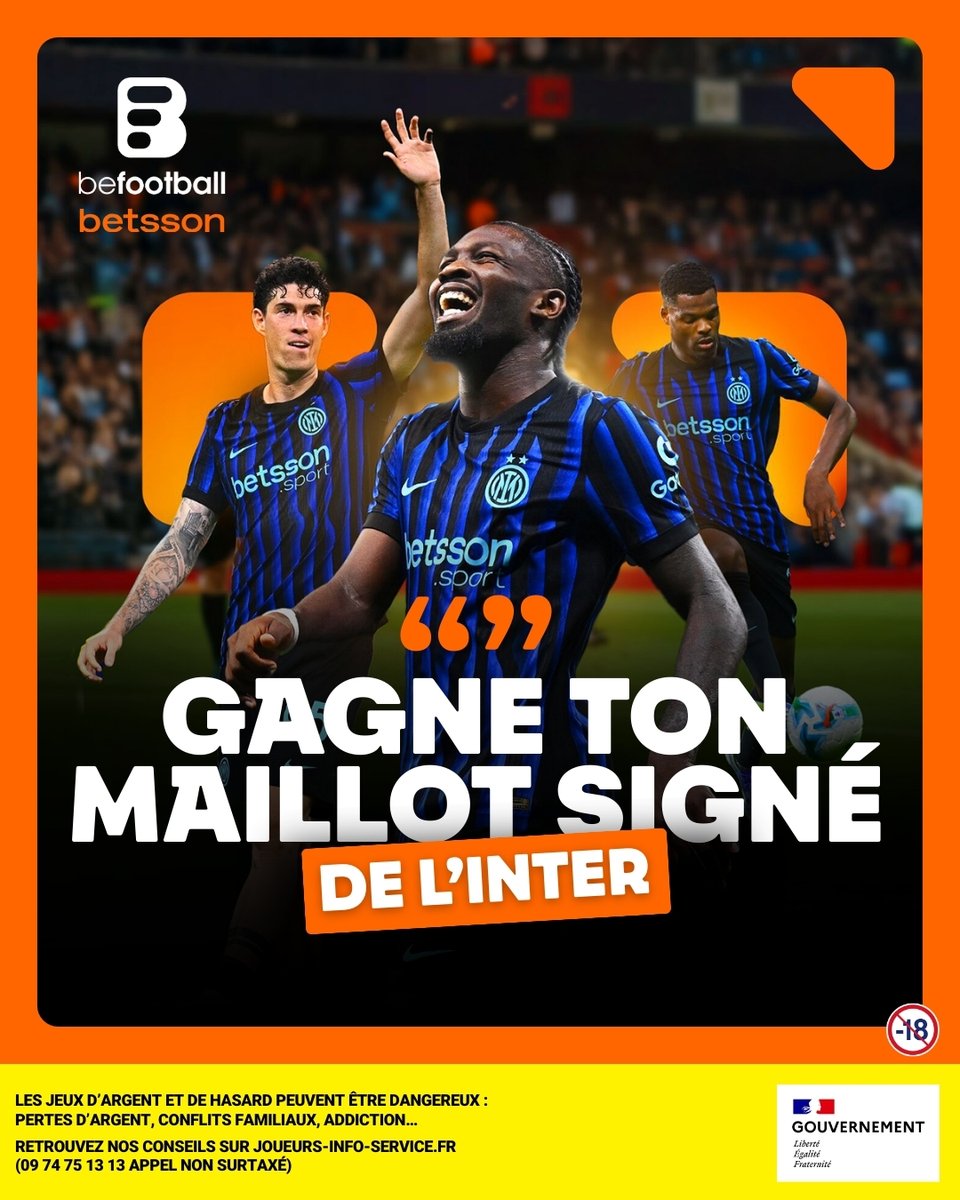 Avec <a href="/BetssonFR/">Betsson France 🔞</a>, on te fait gagner un maillot dédicacé par MARCUS THURAM 🇫🇷 pour le derby de dimanche 🌋🇮🇹🎁

Pour cela, c'est très simple :

→ RT + follow <a href="/_BeFootball/">BeFootball</a> <a href="/BetssonFR/">Betsson France 🔞</a> 
→ Donne le bon prono + le premier buteur

Bonne chance à toutes et à tous 🤞😁

⚠️ T.A.S le 09/03