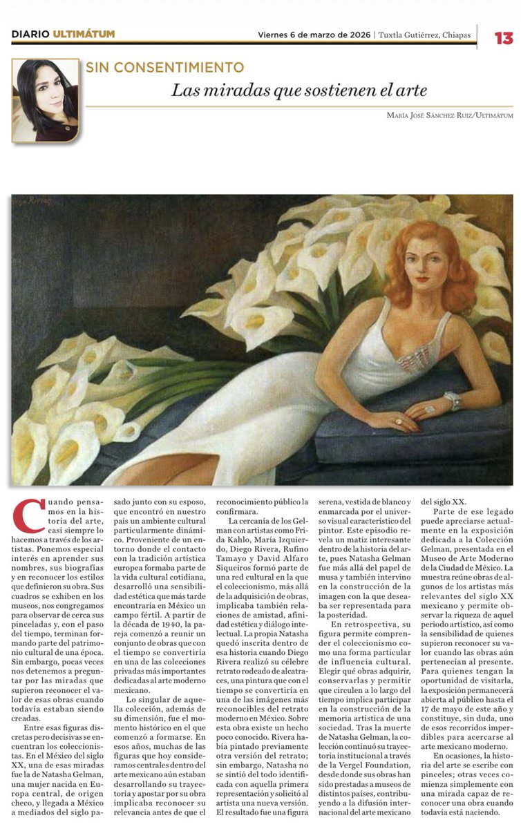 marijosanchez_r's tweet photo. Hoy en @UltimatumMx escribo sobre una mujer clave en la conformación del acervo artístico de México. Una invitación a mirar el papel de las mujeres en la historia del arte más allá de la artista o la musa.

Gracias por leer y RT.

@museoAmodernoMX https://t.co/HJiis9hpig