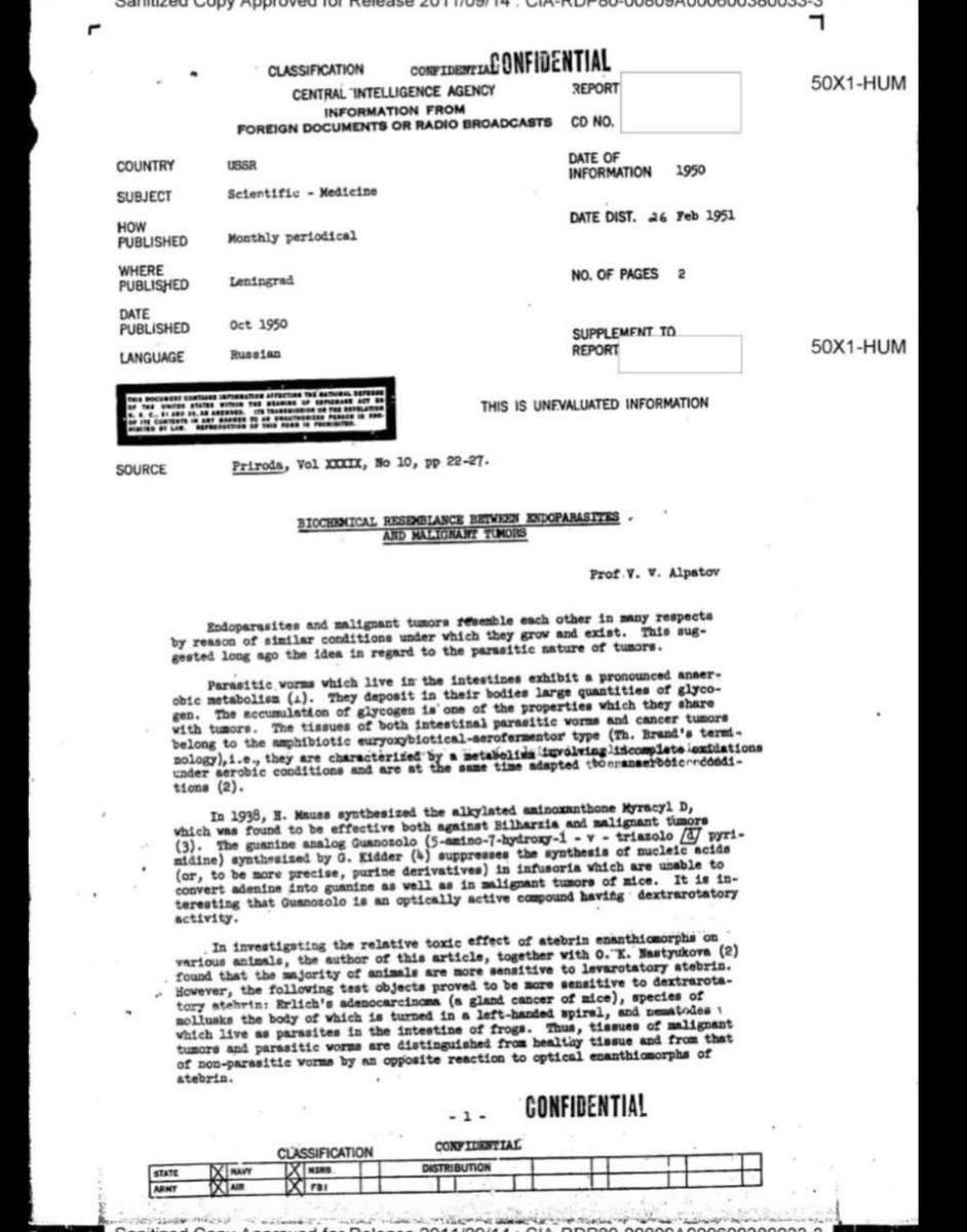 THE CIA KNEW IN 1951 THAT CANCER WAS PARASITIC INFESTATION 

This iswhat we always talk about with  <a href="/RealJohnBaxter/">John Baxter</a> 

Cancer ISNT REAL‼️‼️

It all 👇👇👇

Toxins
Parasites
Bacteria 
Fungus 
Mold

Stop 🛑 feeding the beast #bigpharma
#medicalsystem