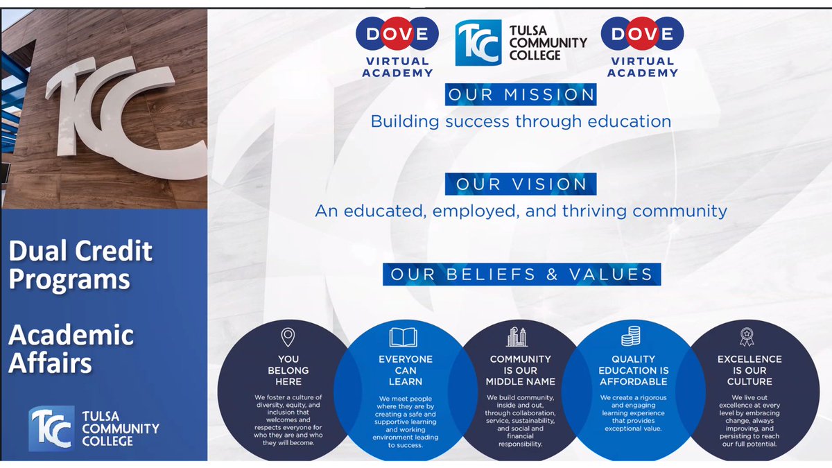 VirtualDove's tweet photo. Exciting news, Dove Virtual Academy family! 📷
We are thrilled to announce that Dove Virtual Academy leaders are currently in a productive session with Tulsa Community College! 📷📷
#DoveVirtualAcademy #TCC #DualCredit #StudentSuccess #FutureReady #concurrent #collegeready https://t.co/hAPXgIxHUY