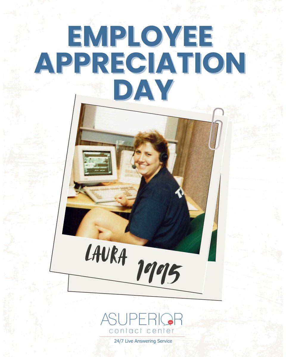 superiorcallctr's tweet photo. Happy Employee Appreciation Day! We are so grateful for our team’s incredible dedication. ♥️ 

This throwback picture features Laura, circa 1995. We are honored that Laura remains a vital part of the ASuperior team today! https://t.co/KPTgFJS33m