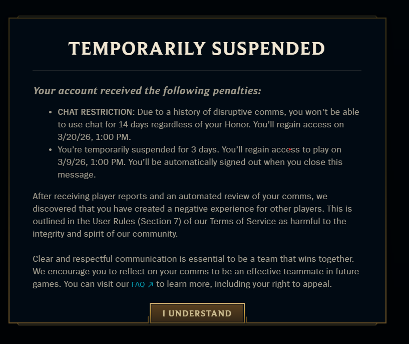 WIN_STAR1's tweet photo. So now we are suspending people for 3 days  becuase of  nothing.What leauge of legends has become as a game pity it has fallen https://t.co/m4v1U8iPC0
