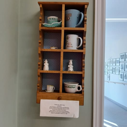 EKMHA's tweet image. #FlashbackFriday Cabinet for coffee mugs created by David Mathies 1897-1984. Born in Schoenfeld Russia to parents Abram and Elizabeth. He farmed on Concession 6, Gosfield Township.