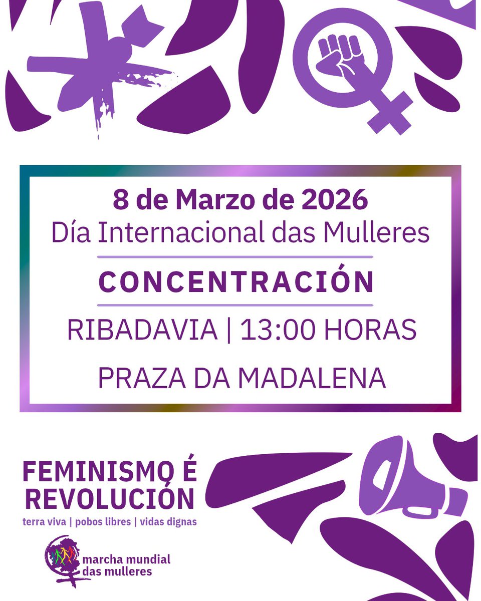 RibeiroEnComun's tweet photo. 🟣♀️ Mobilizacións do Feminismo Galego tamén en #Ribadavia. 
📌8 de marzo. Ás 13:00 horas na Praza da Madalena. ♀️🟣 
Feminismo é Revolución, terra viva, pobos libres, vidas dignas!

#8M #vidasdignas  #feminismo 
#FeminismoParaVivir #FeminismoGalego  #8Marzo https://t.co/vZjy8LU3Bt