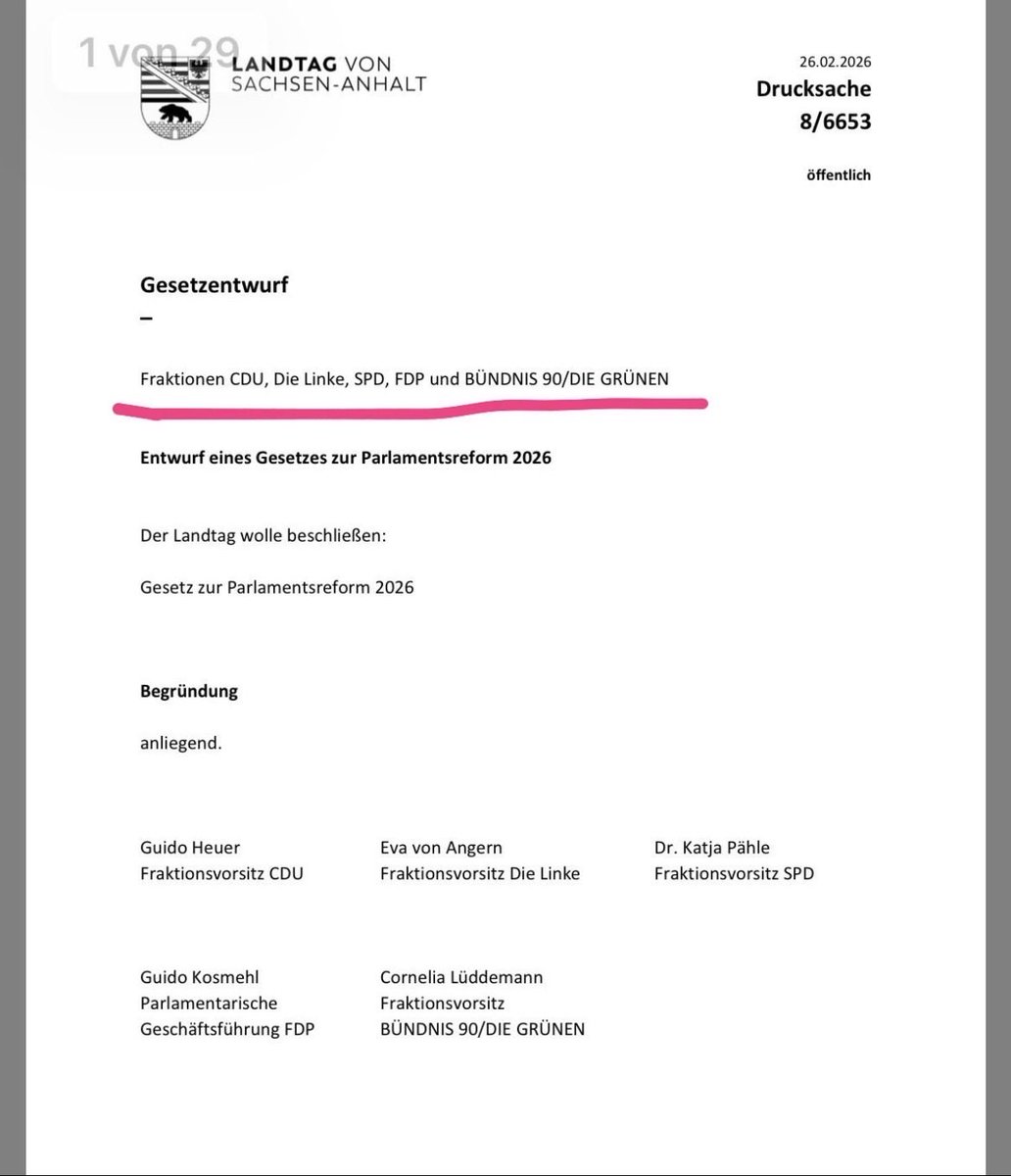 Es ist so schäbig, was die Kartellparteien jetzt in Sachsen-Anhalt machen um den Maßnahmen vorzubeugen, die der AfD nutzen könnten.
Unter dem Deckmantel einer Parlamentsreform soll jetzt geändert werden, dass nicht mehr die stärkste Fraktion den Parlamentspräsidenten stellt,