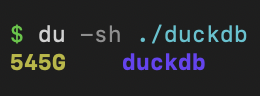 UPDATE: the 5 billion row table reordering in DuckDB has been in progress for almost 24 hours

The temporary directory used by the DuckDB process has filled up to almost 550GB 😅

This would've been faster, but the temp storage has limited bandwidth