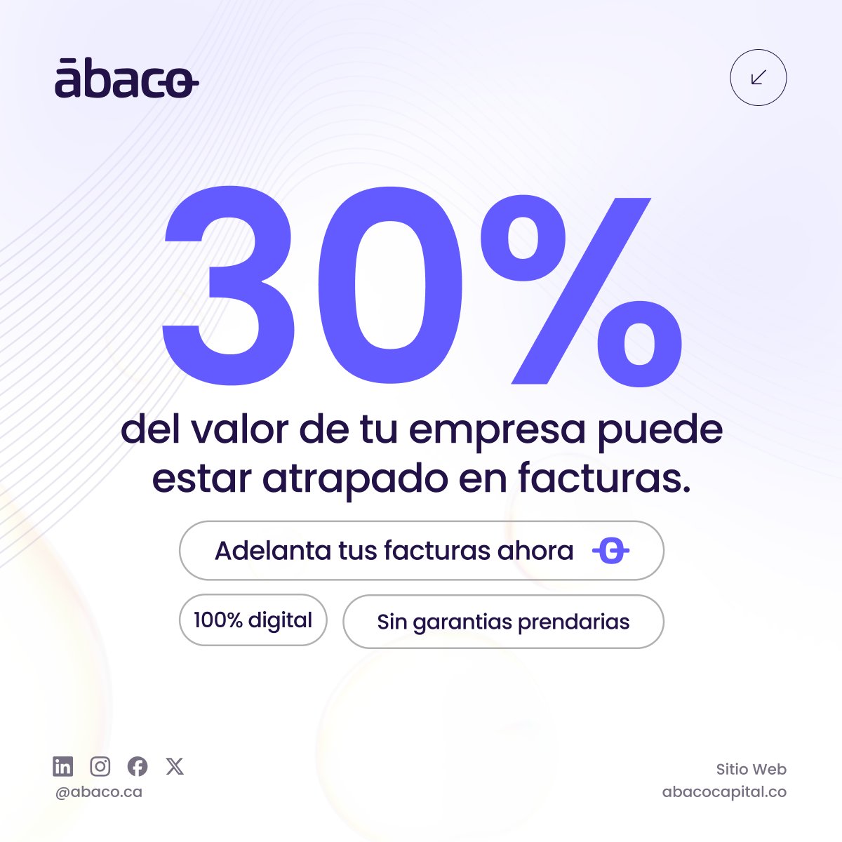 abacolatam's tweet photo. 30% de tu dinero inmovilizado que podría estar impulsando tu crecimiento. Conoce cómo liberar el valor de tus facturas y transformarlo en efectivo en cuestión de horas. 

Visita https://t.co/wqoyz7icVX https://t.co/reWjzqk2HZ
