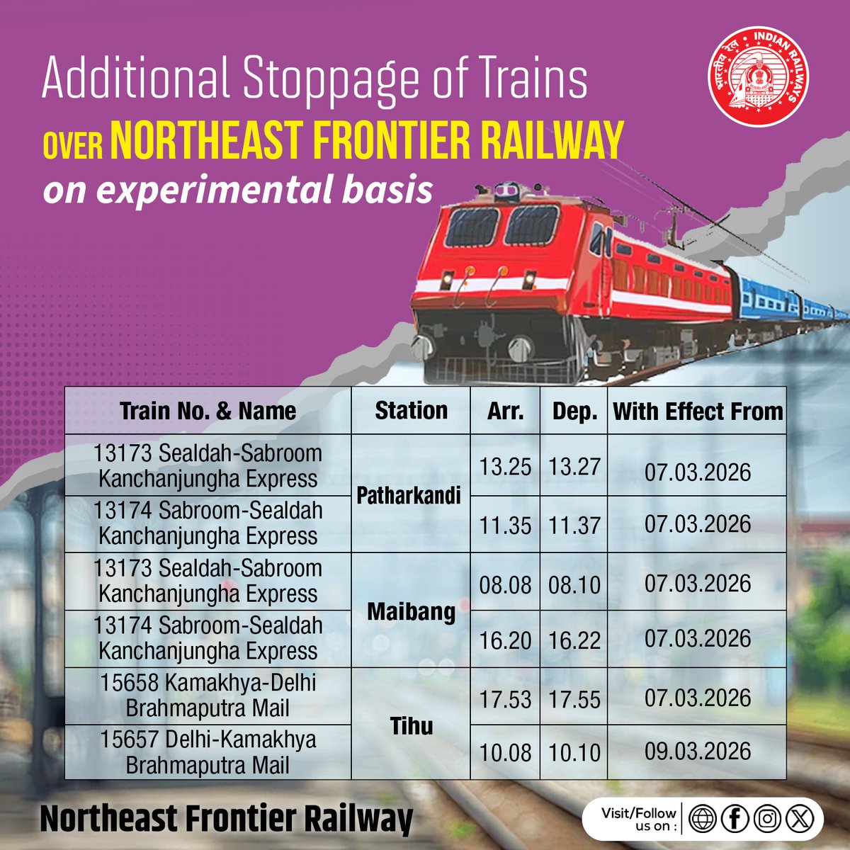 Northeast Frontier Railway tweet media
