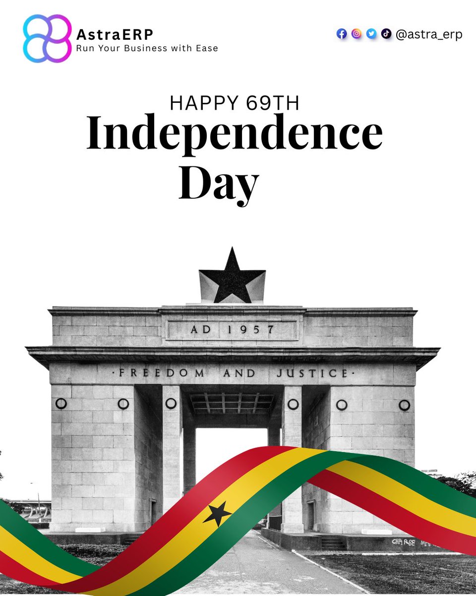 As Ghana celebrates 69 years of independence, we reflect on the resilience and innovation that continue to drive our nation’s growth.

At AstraERP, we remain committed to supporting businesses with integrated tools that simplify operations and strengthen businesses