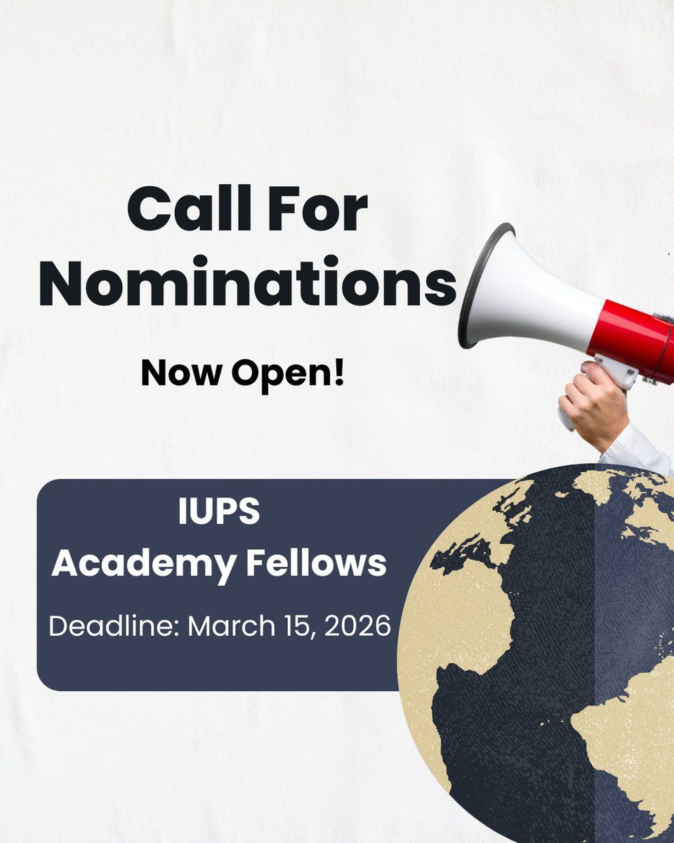 TheIUPS's tweet photo. Call for Nominations!
The IUPS Academy Nominations are now being accepted for the election of 30 Fellows of the International Union of Physiological Sciences Academy!
The deadline for applications is March, 15th 2026!
Details can be found here: https://t.co/GttYnkrrpB https://t.co/VeCr0UaZDi