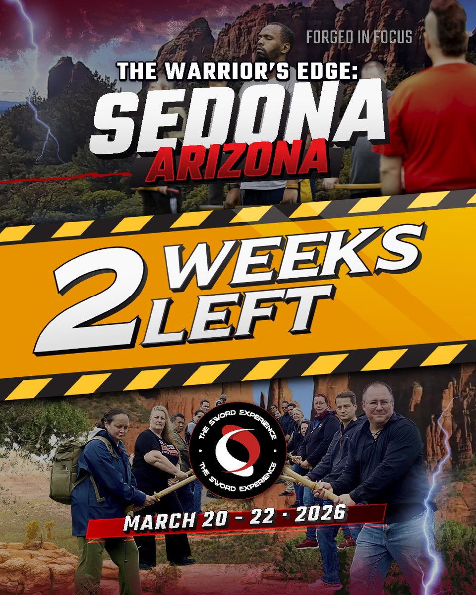 SEDONA RETREAT is two weeks away. 🌵⚔️

March 20–22
📍 Sedona, Arizona — red rocks, fresh air, and a full weekend built around training + adventure + reset.

🎟️ swordxp.com/event/weekend-…