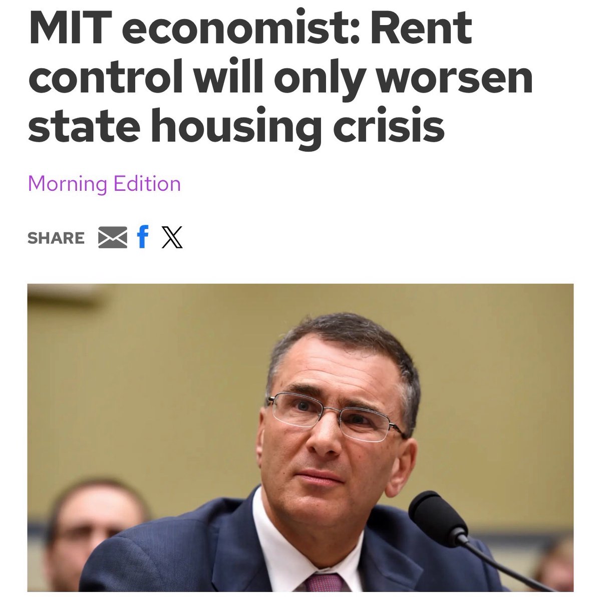 ShortsleeveMA's tweet photo. Massachusetts already tried rent control, and voters repealed it in 1994 for a reason.

Capping rents doesn’t create housing. It shrinks supply, drives apartments off the market, and makes the housing shortage worse. Even liberal economists admit it often benefits higher-income tenants while everyone else gets squeezed.

The real solution is obvious: cut red tape, scrap the project-killing green energy stretch code, and make it faster and cheaper to build housing across Massachusetts. Do you think rent control will fix the housing crisis or make it worse? 

Article below. 

#mapoli #magov