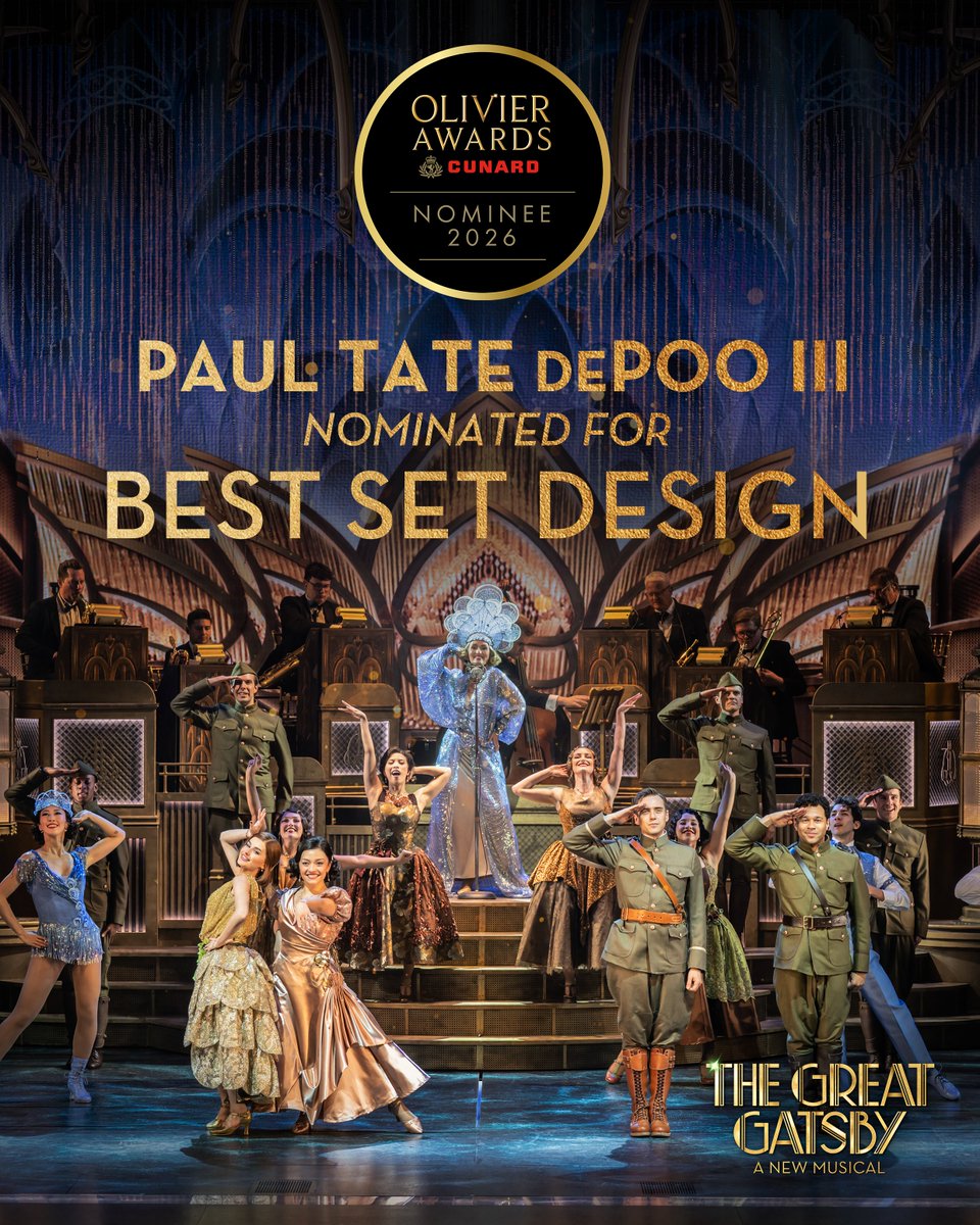 LDNGatsby's tweet photo. A huge congratulations to #LDNGatsby's Paul Tate dePoo III, who has been nominated for Best Set Design at the 2026 @olivierawards!💚
#OlivierAwards #BestSetDesign @londoncoliseum https://t.co/KQfdjITg2u