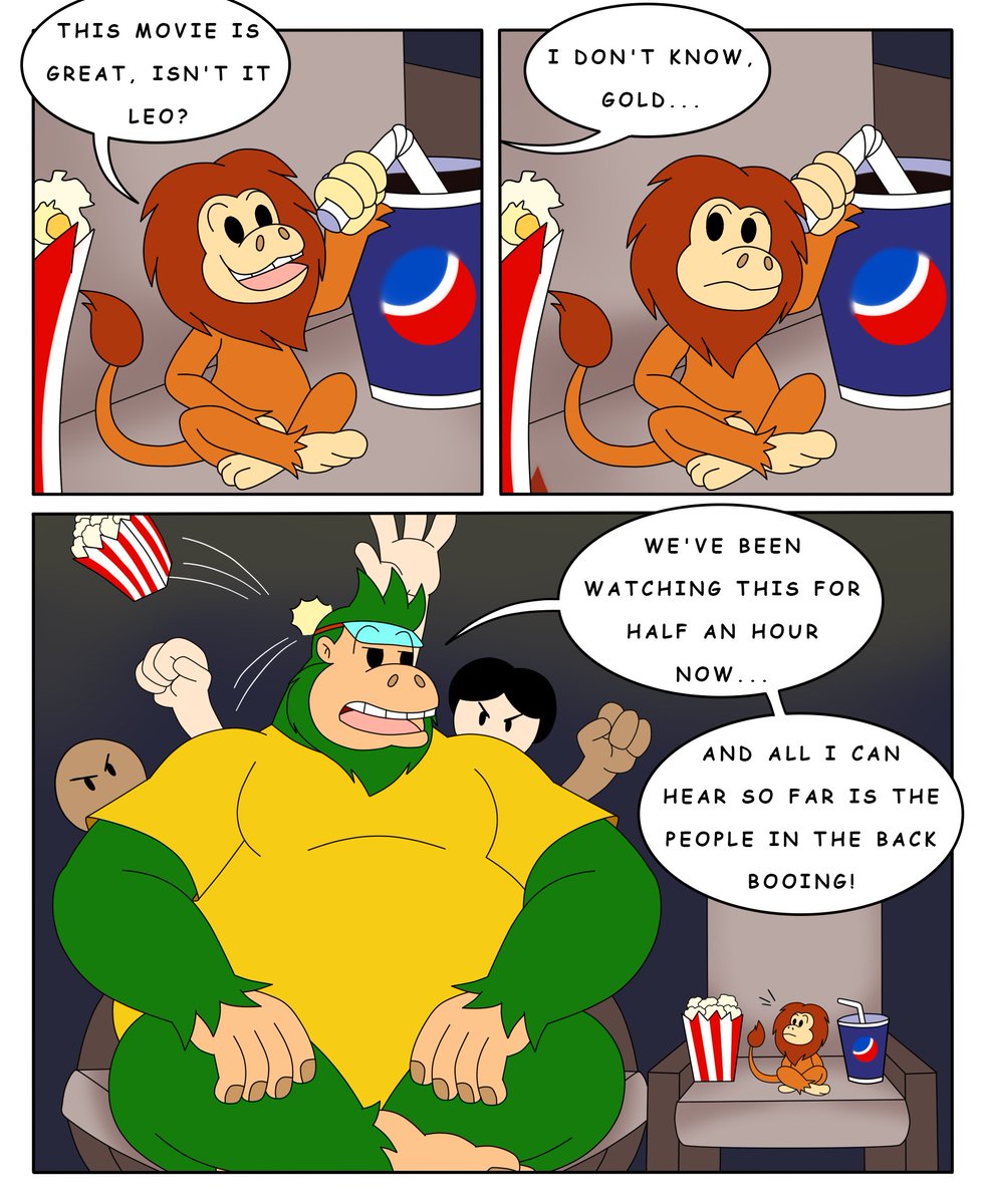 It looks like this movie theater needs better seating for big apes.
New comic made by me.