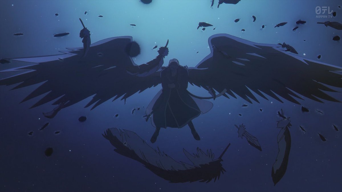 ゲナウはレヴォルテの四刀流の斬撃をバック転でかわし
そのまま空高く舞い上がると…

「この世ならざる物質を生み出すのは
　何も魔族の魔法だけじゃない…

　黒金の翼を操る魔法<ディガドナハト>——！」

明日からみんな眉間に指を当ててつぶやいちゃう…
ディガドナハト…
#フリーレン #frieren