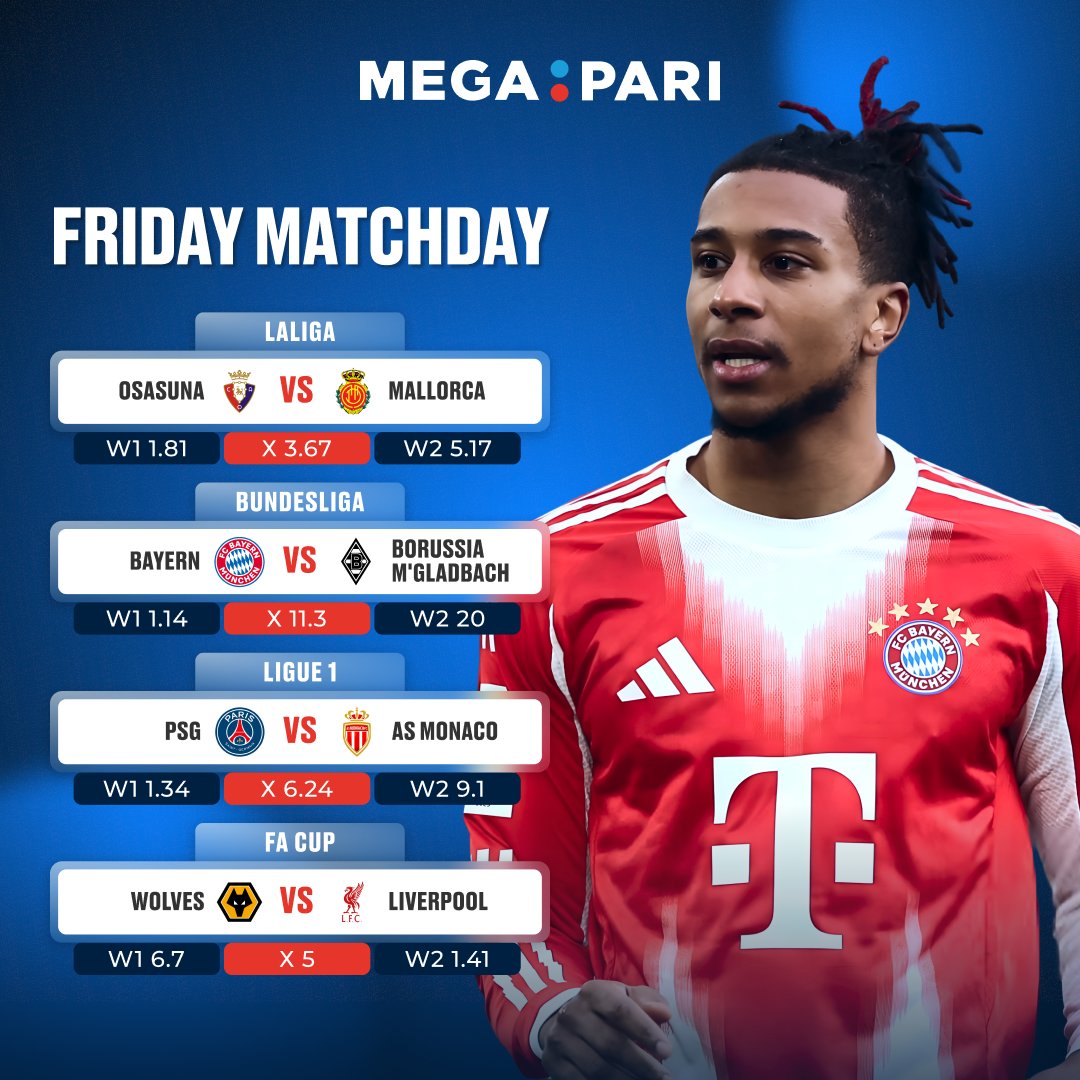 ⚽ TOP MATCHES OF THE DAY 🔥

💥 Four exciting clashes are lined up and the odds are ready. From Osasuna vs Mallorca in Spain to Wolves vs Liverpool in England, the stage is set!!

🎯 Bet Now> megapari.media/4pagqFw

#Megapari #Football #SportsBetting #Matchday