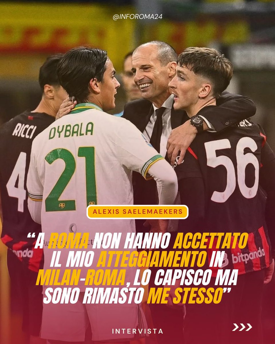 inforoma24's tweet photo. 🟡🔴 Alexis #Saelemaekers è stato il protagonista del format ‘Inedito’ di @DAZN_IT e, ha parlato anche del mondo #ASRoma.
🗣️ Il belga ha spiegato il suo atteggiamento in #MilanRoma, ha voluto ringraziare i tifosi giallorossi e ha definito #Dybala come l’immagine del calcio. https://t.co/iuoVjxYGPG