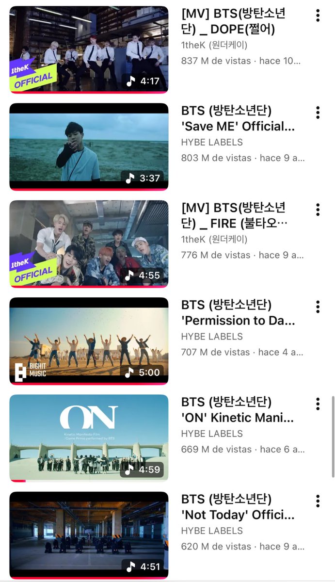 Recuerden que BTS es el grupo con más MVs con 1B de vistas en YouTube así que también necesitamos elevar las vistas en YouTube pasen por estos MVs para extender el récord