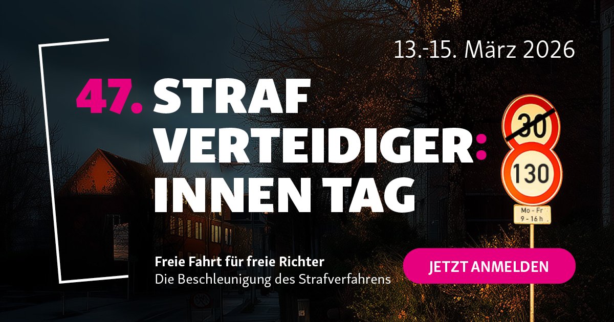 ⏳ Last Call!
Am Freitag startet der 47. Strafverteidiger in Köln (13.–15.03.2026).
Das größte Treffen der Strafverteidiger in Deutschland.

👉 Jetzt noch anmelden:
strafverteidigervereinigung-nrw.de/47-strafvertei…

#strafverteidigerinnentag #stvvnrw