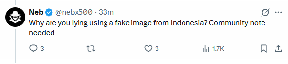 realmrdoe's tweet photo. @nebx500 @disclosetv What I confirmed in the Reuters screenshot is that the image is indeed from Iran. So, you're falsely a part of a bot influence op; a deduction that can be made here. https://t.co/JxV87btYCB