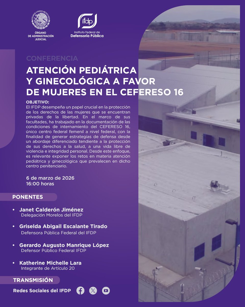 ¿Cuáles son los retos reales de la atención ginecológica y pediátrica en el único penal federal femenil del país?

En la <a href="/defensoriaifdp/">Instituto Federal de Defensoría Pública</a>, documentamos y alzamos la voz por los derechos de las mujeres en el CEFERESO 16. 

Acompáñanos en esta conferencia donde analizaremos las