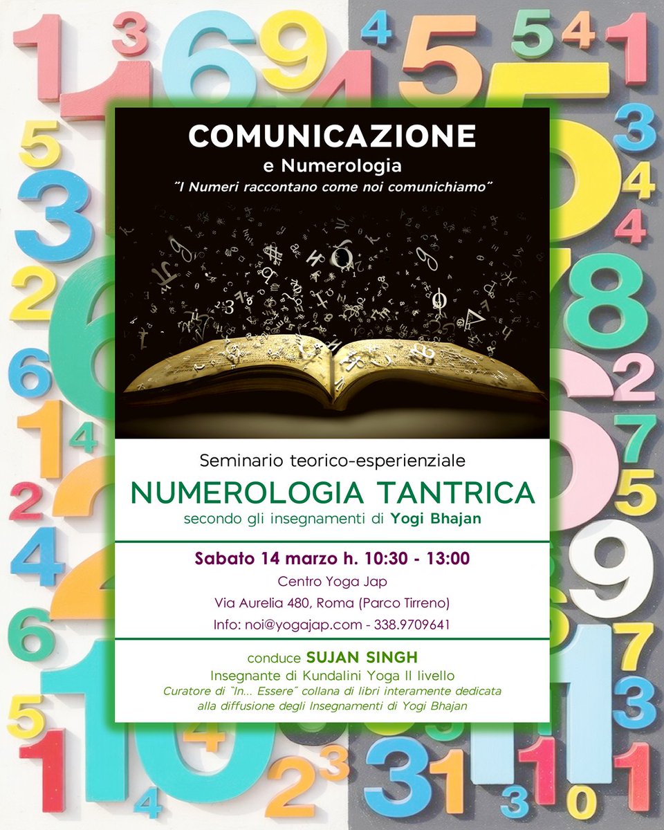 Sabato 14 marzo, nuovo incontro dedicato alla Numerologia, questa volta incentrato sul tema della Comunicazione. Il contributo i partecipazione per gli iscritti al Jap sarà di 20 euro (25 per i non iscritti).

whatsapp.com/channel/0029Vb…

#yogibhajan #numerologia #comunicazione