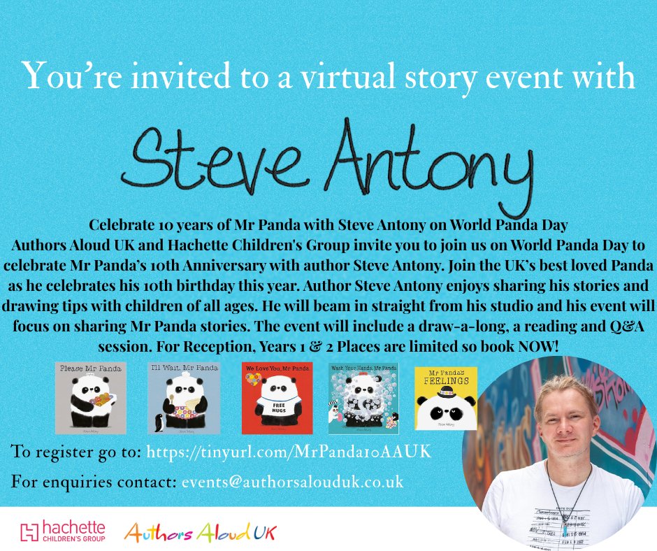 AuthorsAloudUK's tweet image. World Book Day 26 is over but the bookish fun for children in years Reception - 2 doesn't have to be! Why not join us on the 16th March to celebrate the lovable Mr Panda on #nationalpandaday Sign up here: tinyurl.com/MrPanda10AAUK #primaryschool